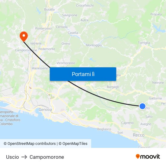 Uscio to Campomorone map