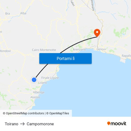 Toirano to Campomorone map