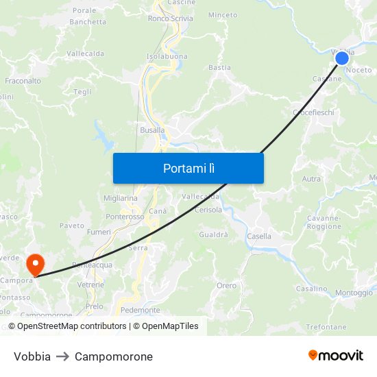 Vobbia to Campomorone map