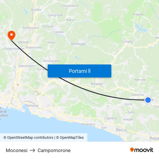 Moconesi to Campomorone map
