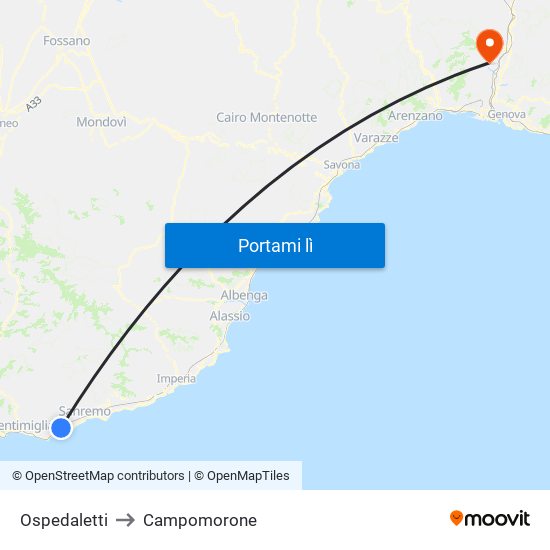 Ospedaletti to Campomorone map
