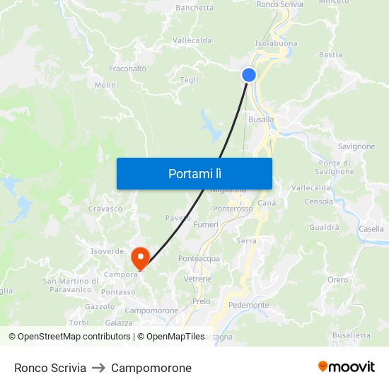 Ronco Scrivia to Campomorone map