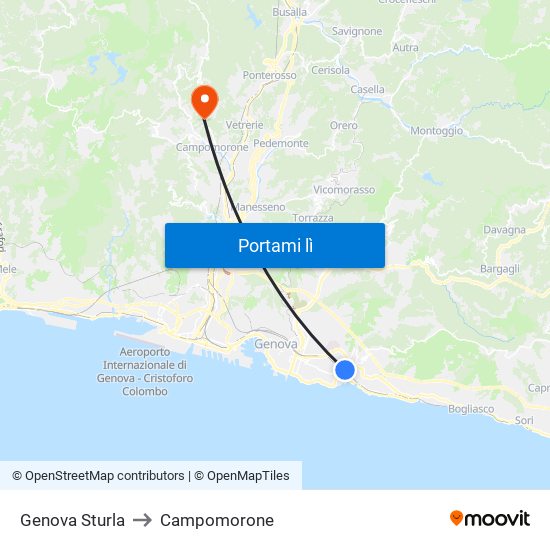 Genova Sturla to Campomorone map