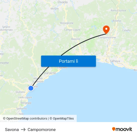 Savona to Campomorone map