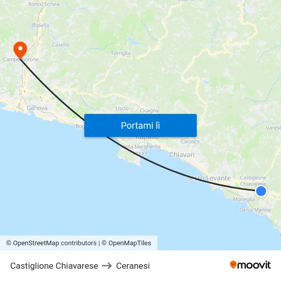 Castiglione Chiavarese to Ceranesi map