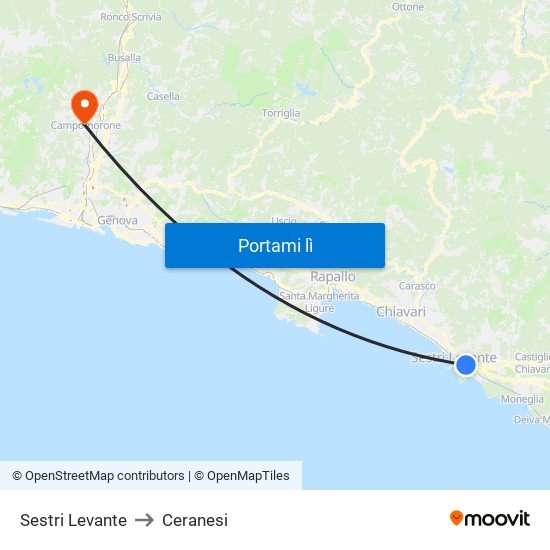 Sestri Levante to Ceranesi map