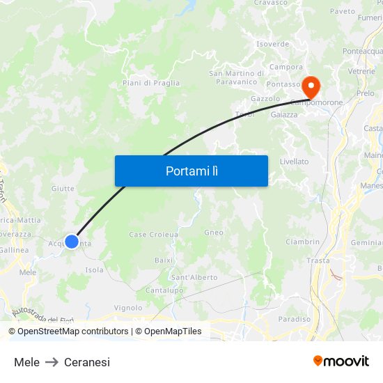 Mele to Ceranesi map