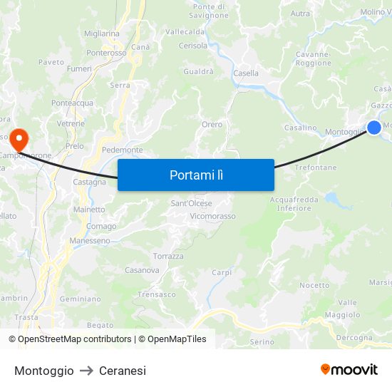 Montoggio to Ceranesi map