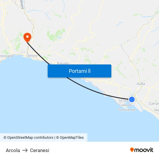 Arcola to Ceranesi map
