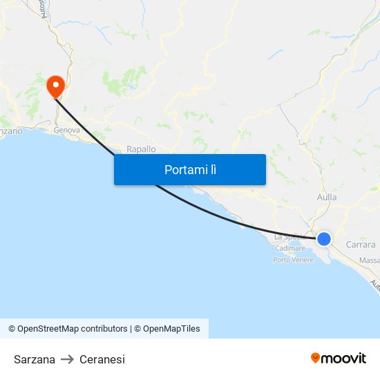 Sarzana to Ceranesi map