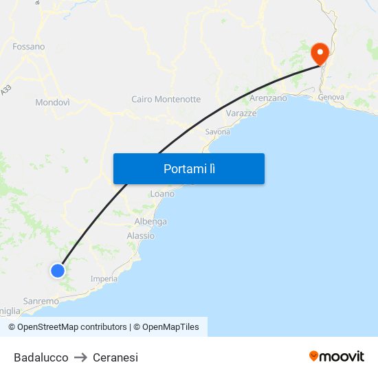 Badalucco to Ceranesi map