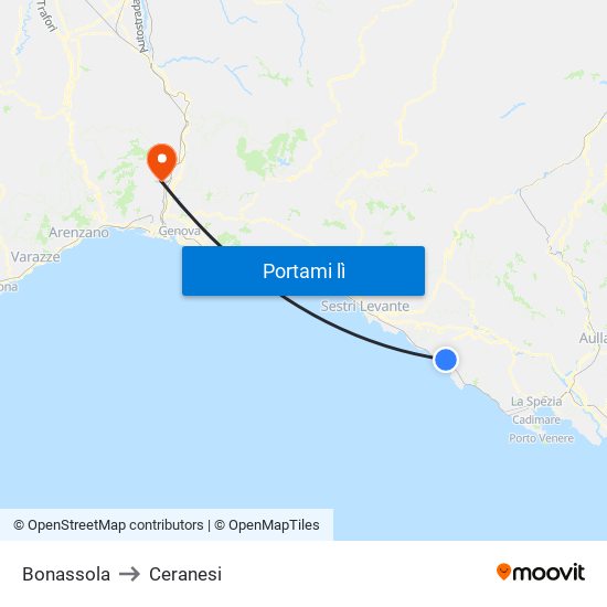 Bonassola to Ceranesi map