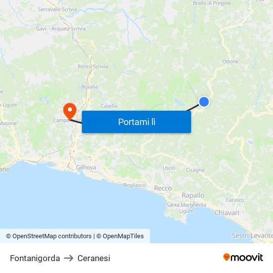 Fontanigorda to Ceranesi map