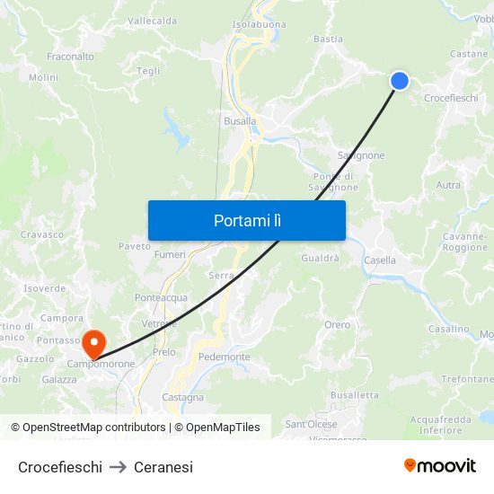 Crocefieschi to Ceranesi map