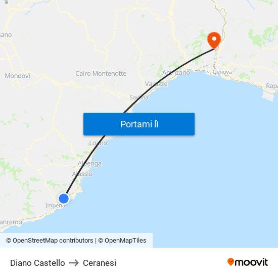 Diano Castello to Ceranesi map