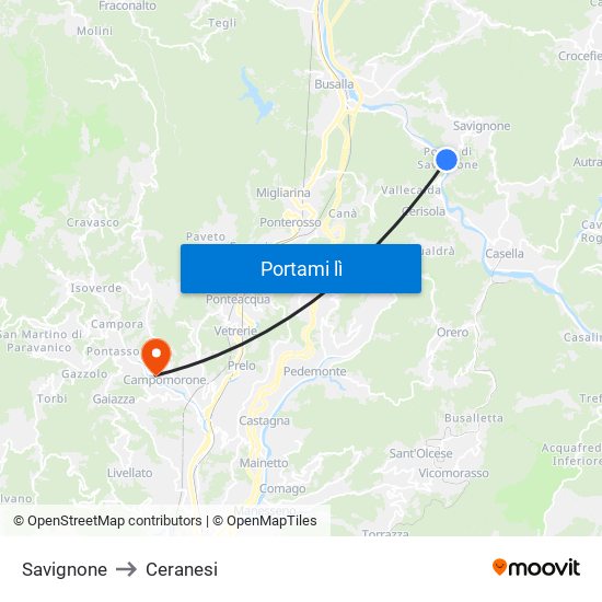 Savignone to Ceranesi map