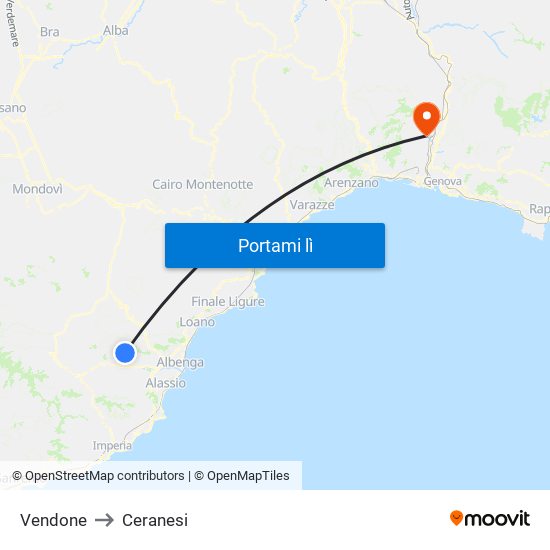 Vendone to Ceranesi map