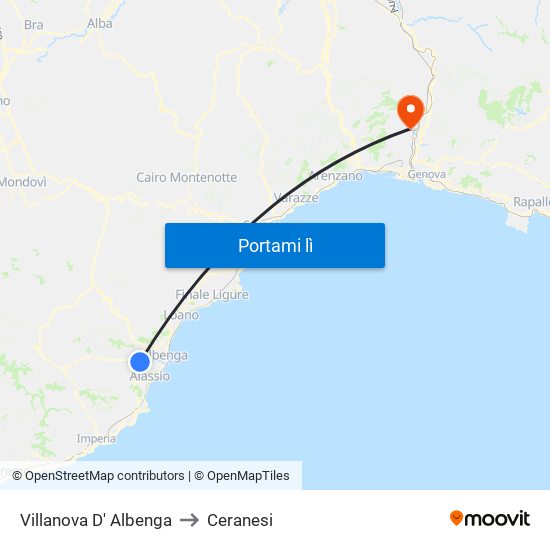 Villanova D' Albenga to Ceranesi map