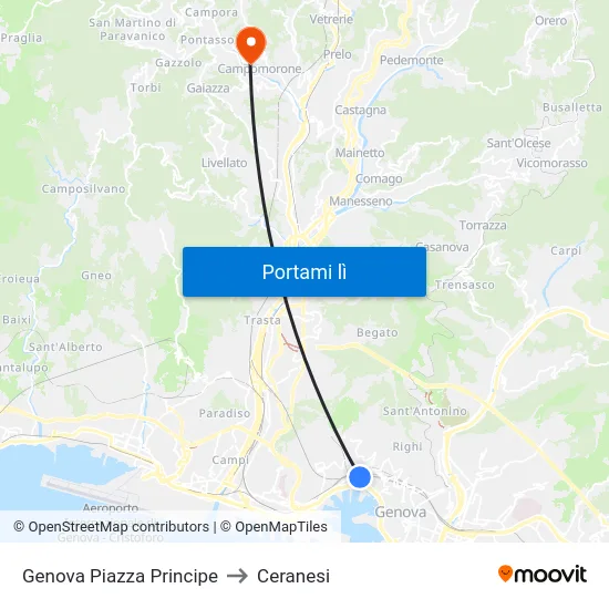 Genova Piazza Principe to Ceranesi map