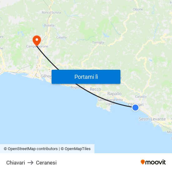 Chiavari to Ceranesi map