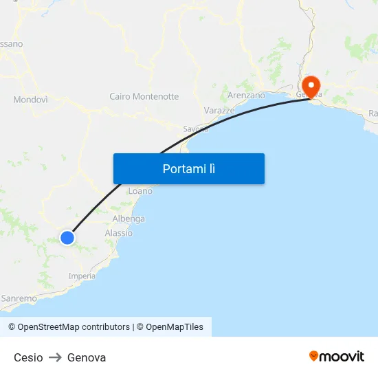 Cesio to Genova map