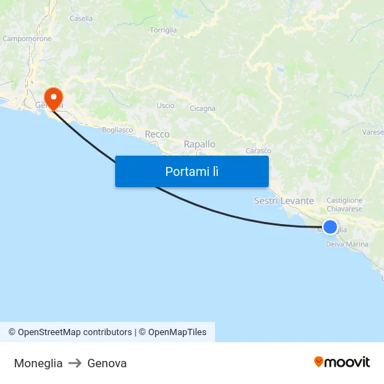 Moneglia to Genova map