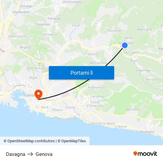 Davagna to Genova map
