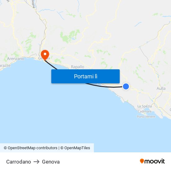 Carrodano to Genova map