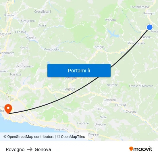 Rovegno to Genova map