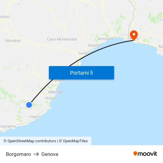 Borgomaro to Genova map