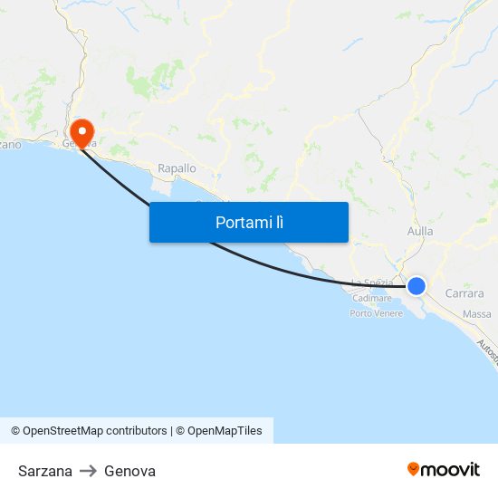 Sarzana to Genova map