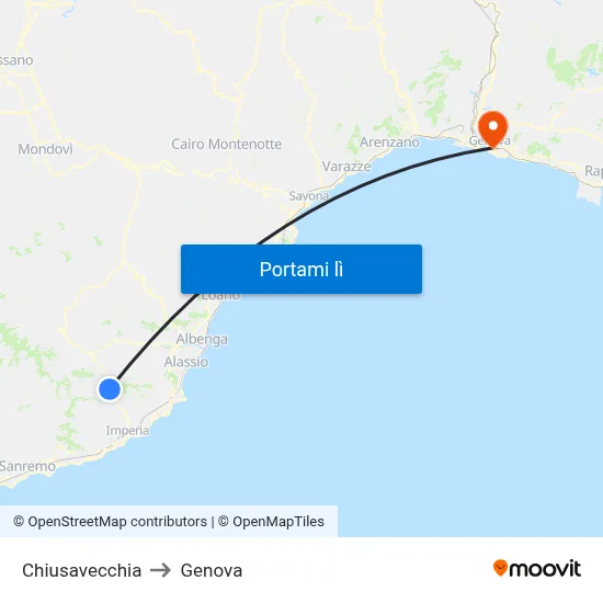 Chiusavecchia to Genova map