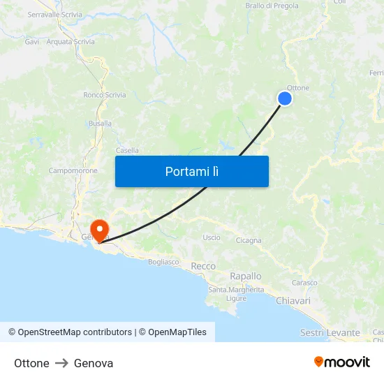 Ottone to Genova map