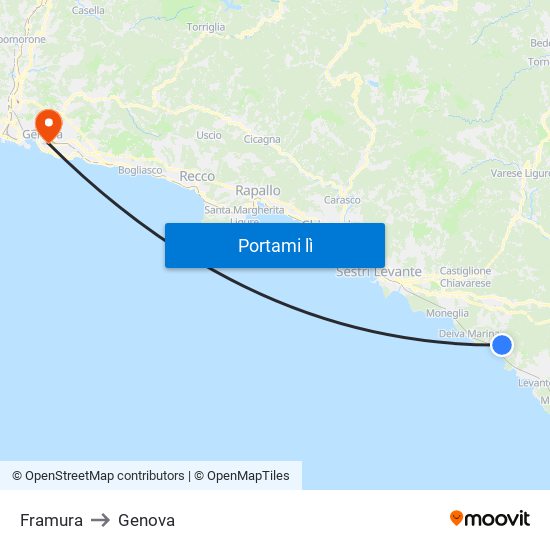 Framura to Genova map