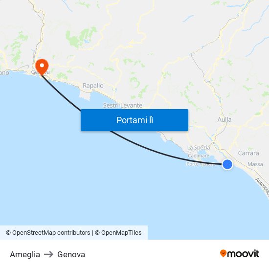 Ameglia to Genova map