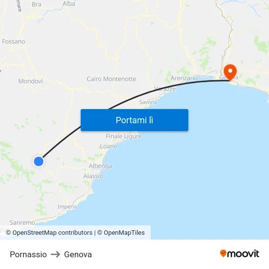 Pornassio to Genova map