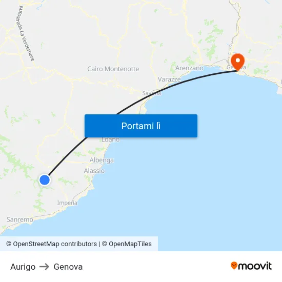 Aurigo to Genova map