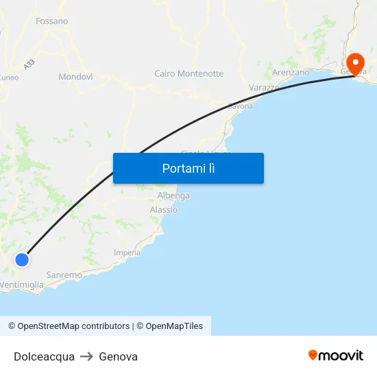 Dolceacqua to Genova map