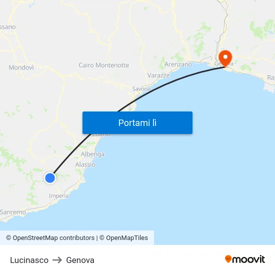 Lucinasco to Genova map