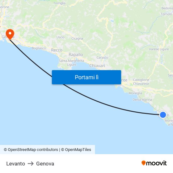 Levanto to Genova map