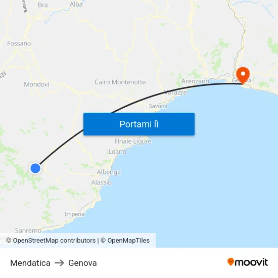 Mendatica to Genova map