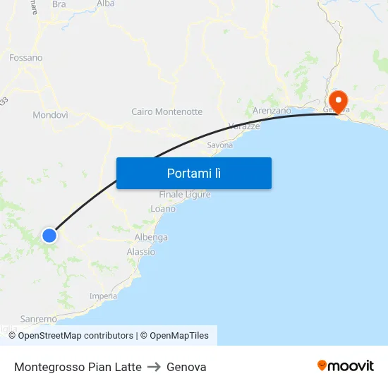 Montegrosso Pian Latte to Genova map