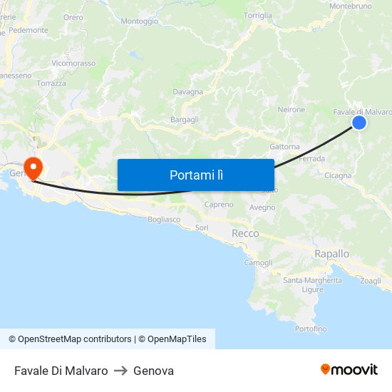 Favale Di Malvaro to Genova map
