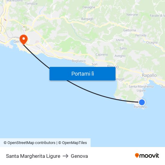 Santa Margherita Ligure to Genova map