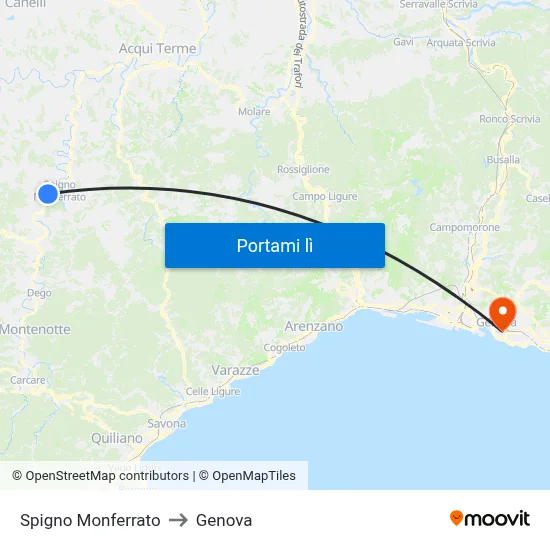 Spigno Monferrato to Genova map