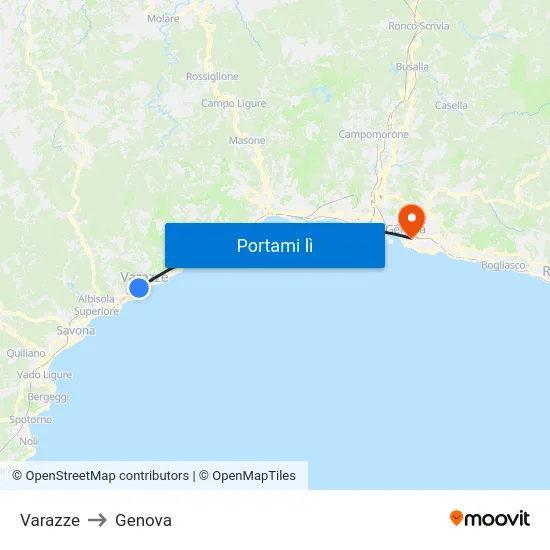 Varazze to Genova map