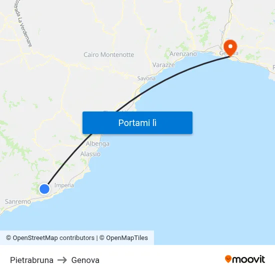 Pietrabruna to Genova map