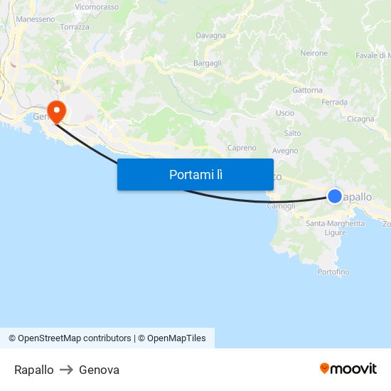 Rapallo to Genova map