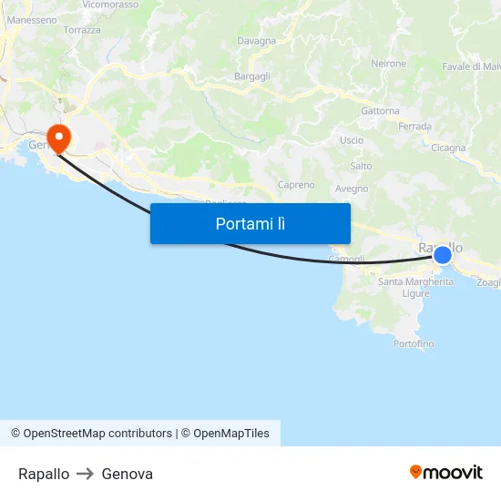 Rapallo to Genova map