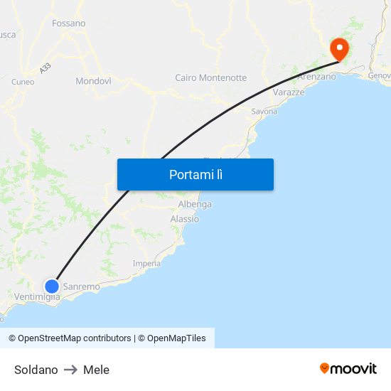 Soldano to Mele map
